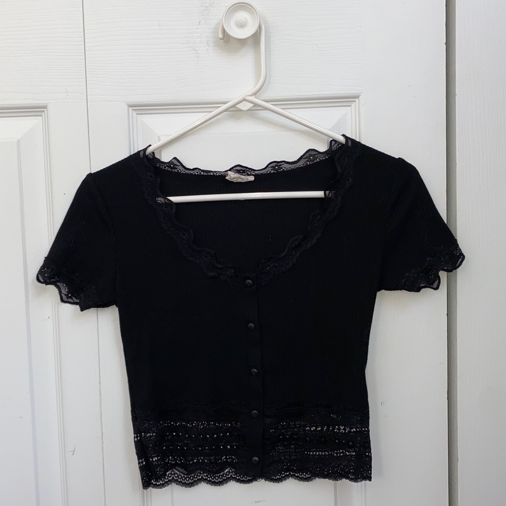 Lace Lined Button Up Crop Top